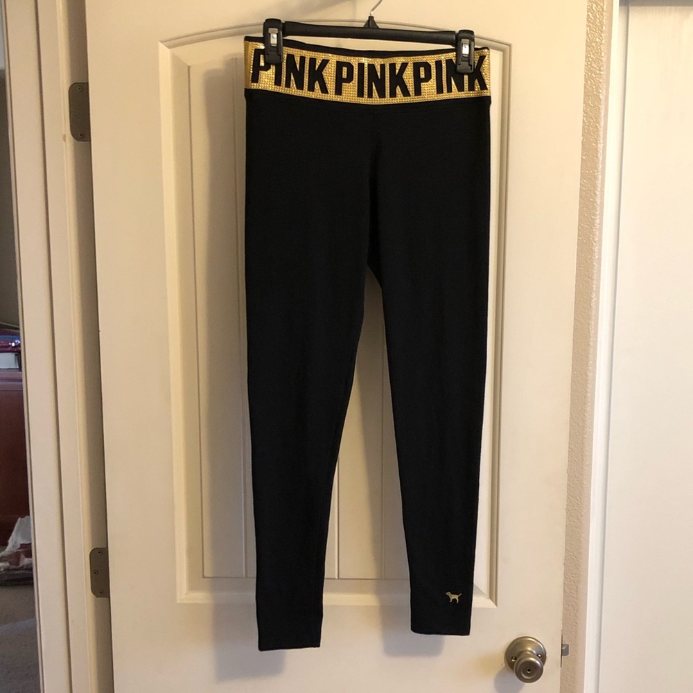 VS PINK Black and Gold Studded Leggings